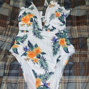 Floral one piece bathing suit
